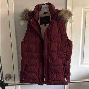 Banana Republic Burgundy Vest with Faux Fur